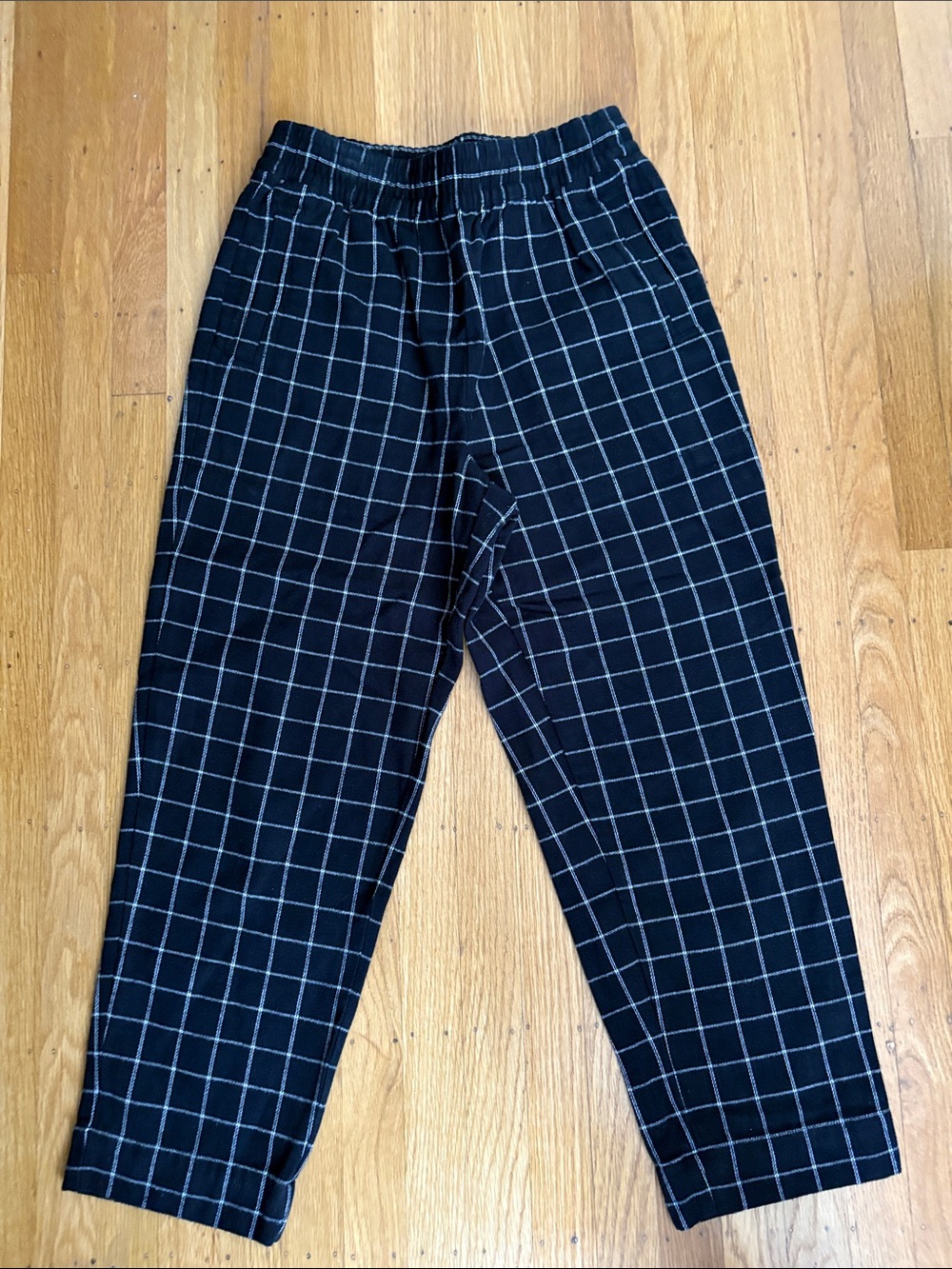 Madewell Black Windowpane Elastic Waist Pants
